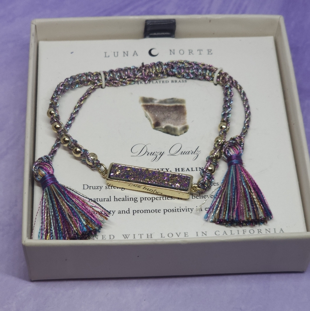 Luna Norte Multicolor Druzy Quartz Adjustable Bracelet NWT
